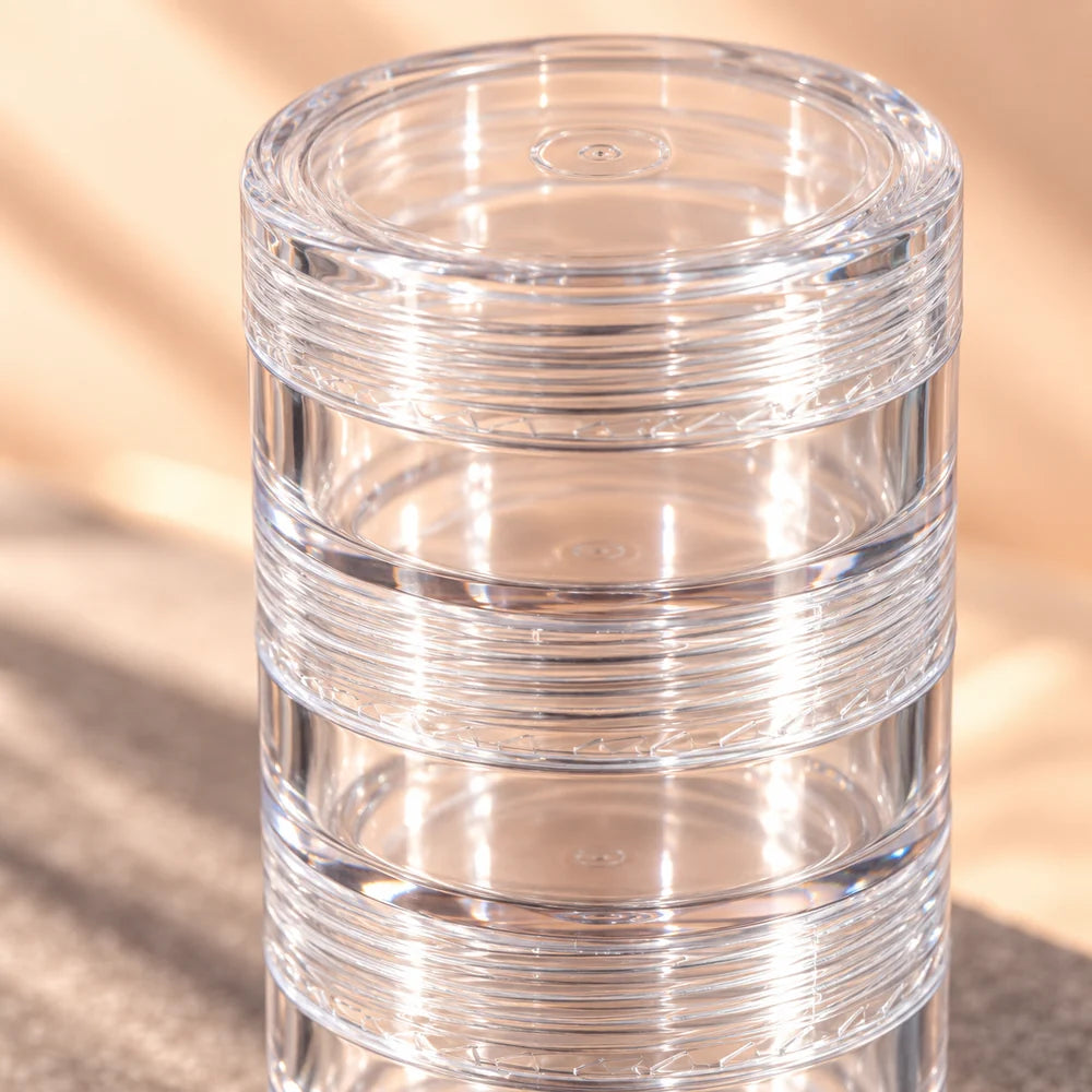 Clear Stackable Jewellery Container — 5 Layers — material and construction detail