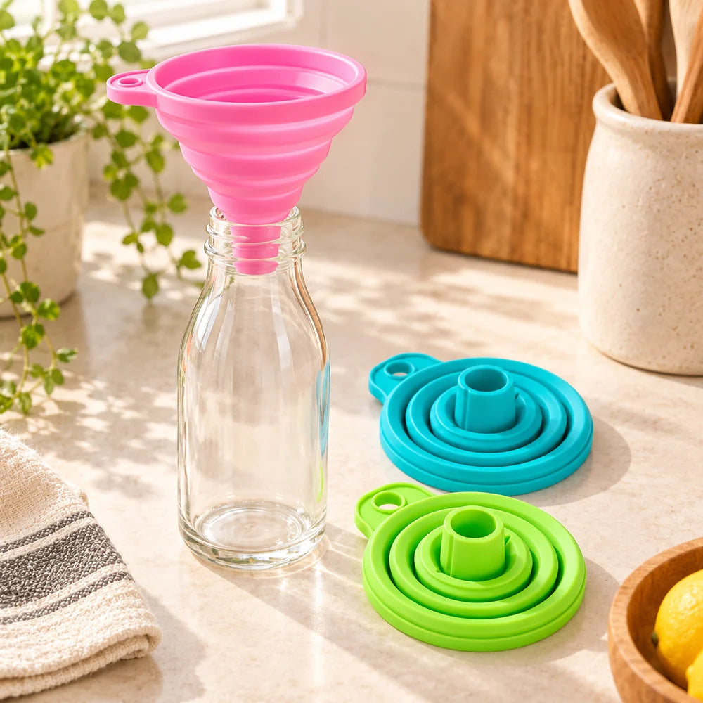 Collapsible Silicone Funnels — Set of 3 — everyday home use
