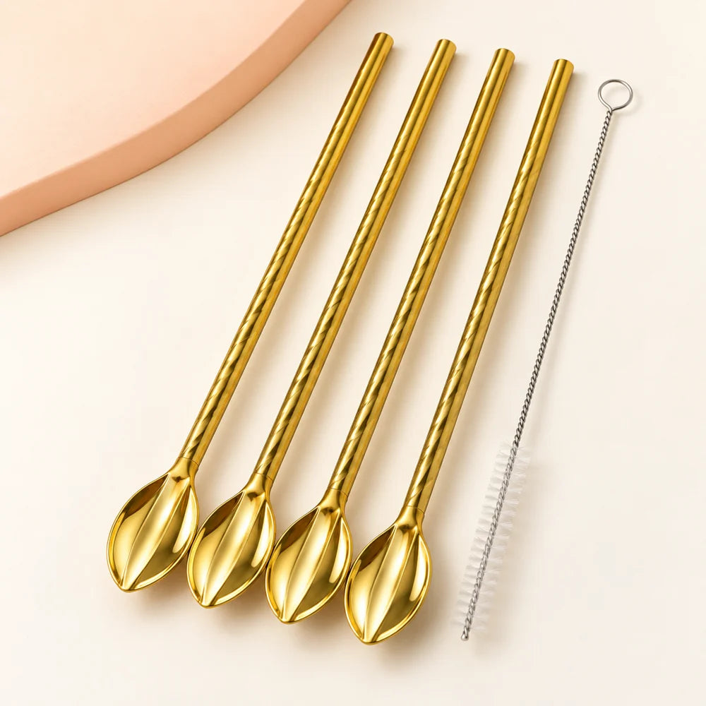Gold-Tone Straw Spoons — Set of 4 — product view