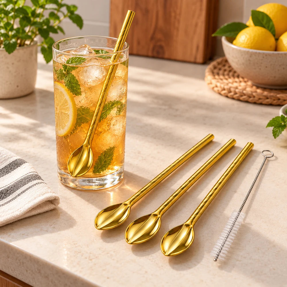 Gold-Tone Straw Spoons — Set of 4 — everyday home use