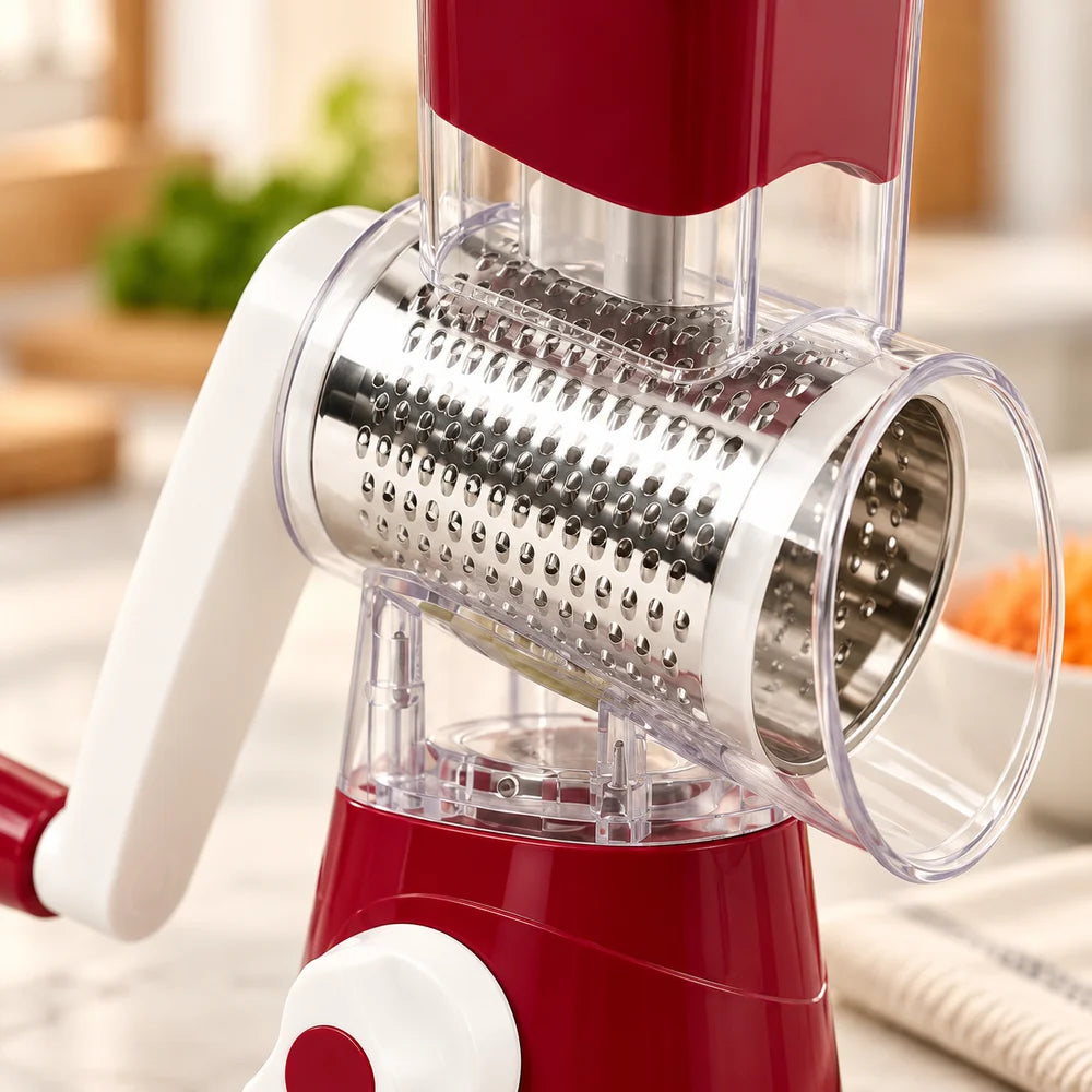 Manual Rotary Vegetable Grater — 3 Drums — material and construction detail