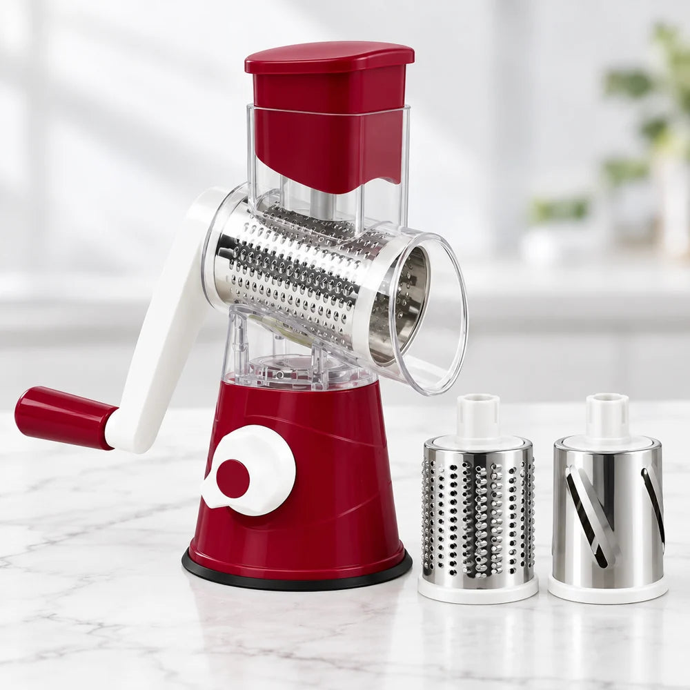 Manual Rotary Vegetable Grater — 3 Drums — product view