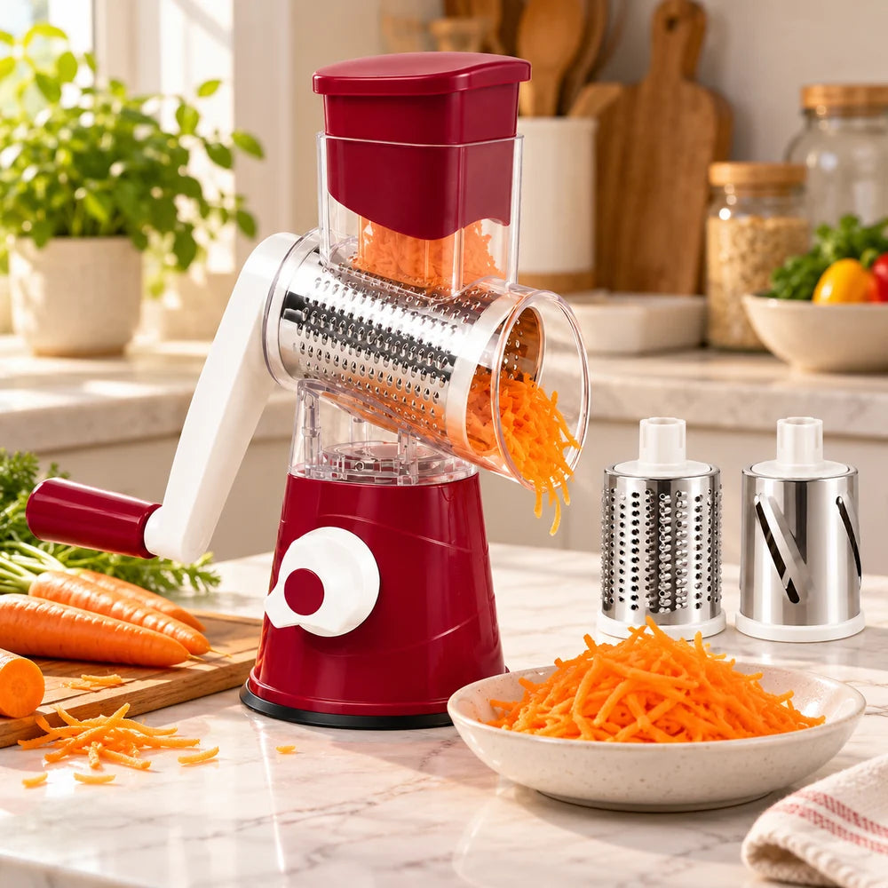 Manual Rotary Vegetable Grater — 3 Drums — everyday home use