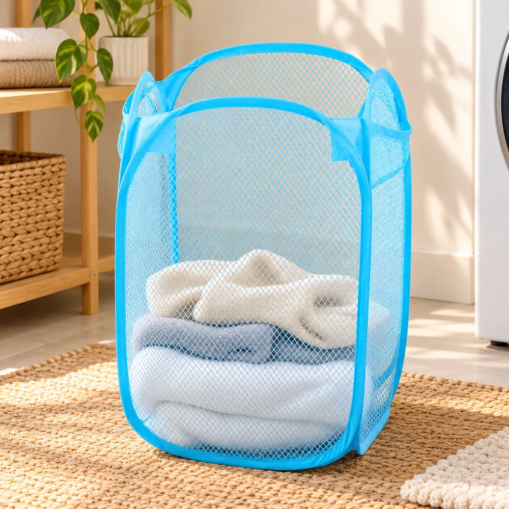 Pop-Up Mesh Laundry Basket — everyday home use