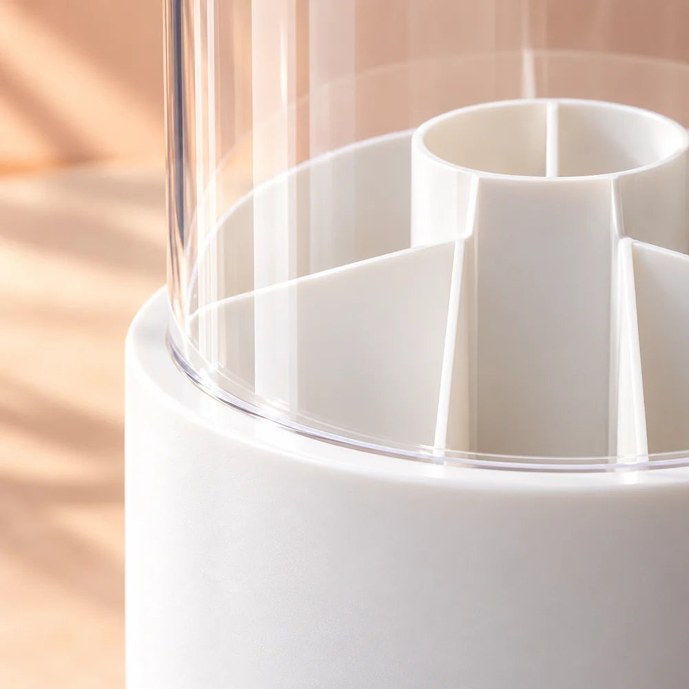 Rotating Makeup Brush Holder with Lid — material and construction detail