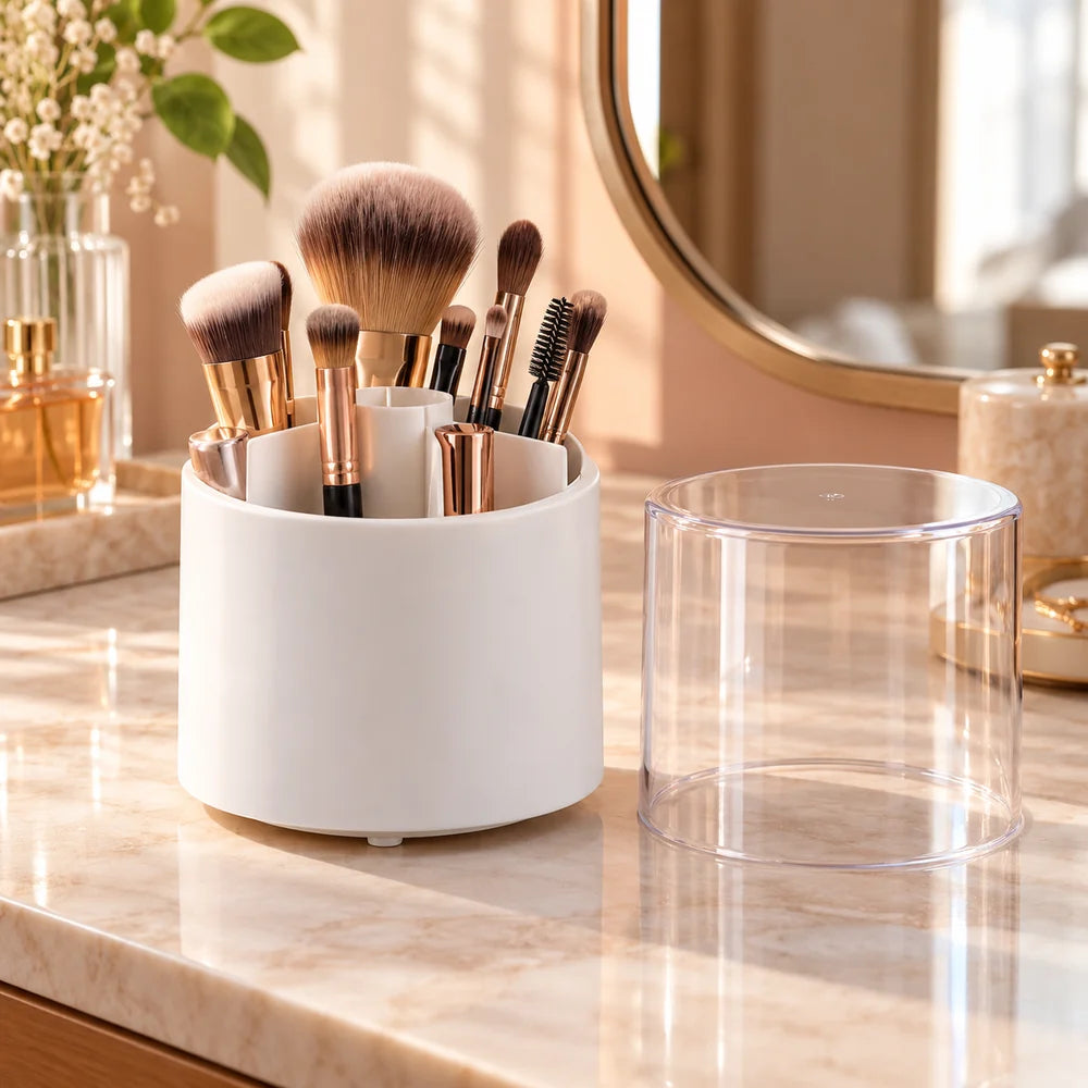 Rotating Makeup Brush Holder with Lid — everyday home use