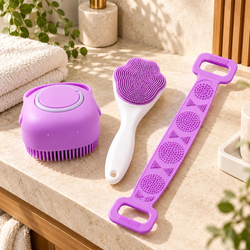 Silicone Bath Brush Set — 3 Pieces — everyday home use