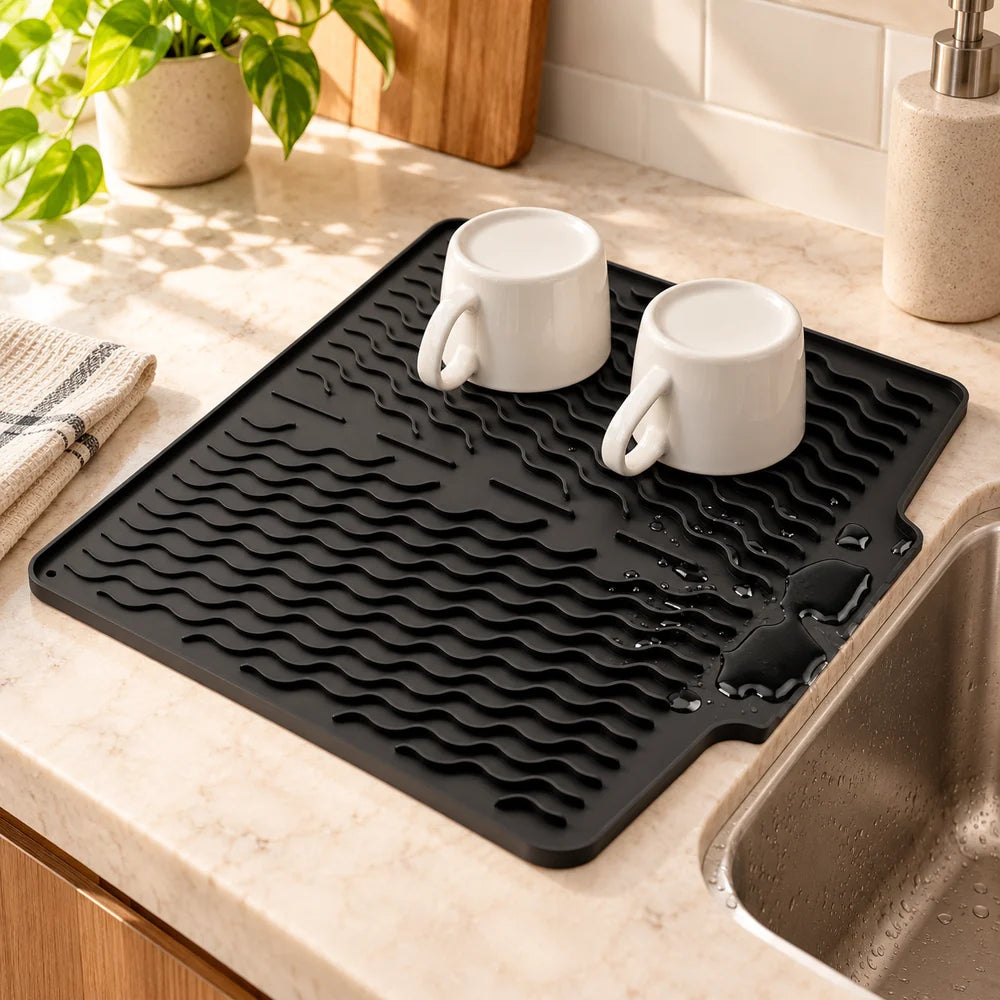 Silicone Sink Drying Mat with Spout — 22 × 30 cm — everyday home use