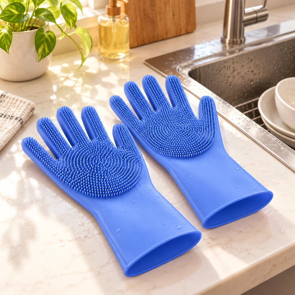Silicone Washing Gloves — Pair — everyday home use