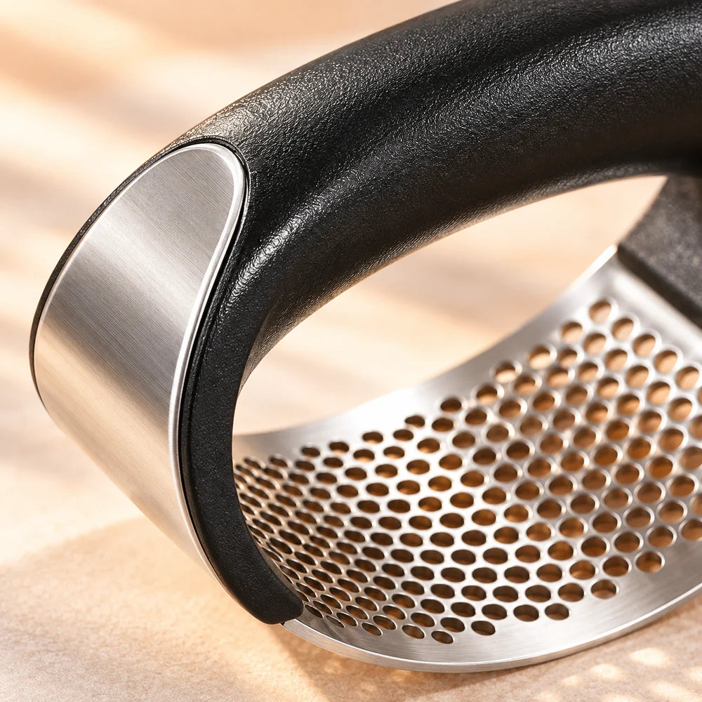 Stainless Steel Garlic Rocker Press — material and construction detail