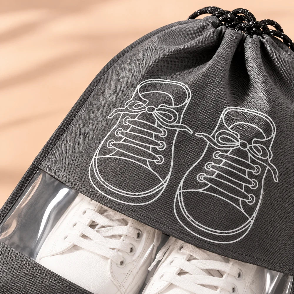 Travel Shoe Bags with Clear Window — Pack of 3 — material and construction detail
