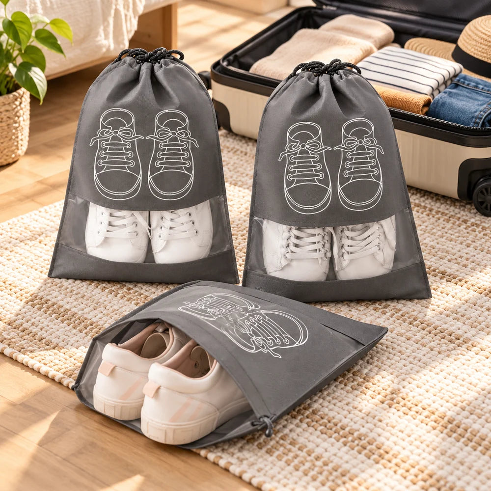 Travel Shoe Bags with Clear Window — Pack of 3 — everyday home use